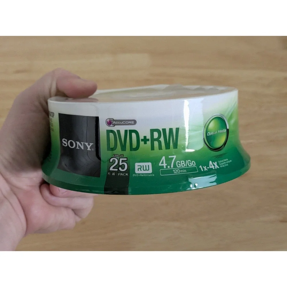 Sony 25 Pack Blank DVD+RW 4.7GB 4x Rewritable Discs 25DPW47SP Spindle Cake Box